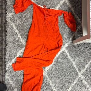 Chic Off-Shoulder Jumpsuit in Bold Orange